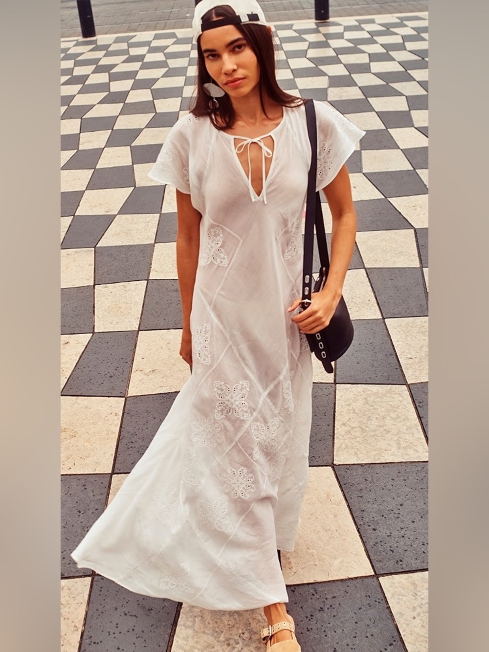 rag & bone White Embroidered Tie-Front Maxi Dress